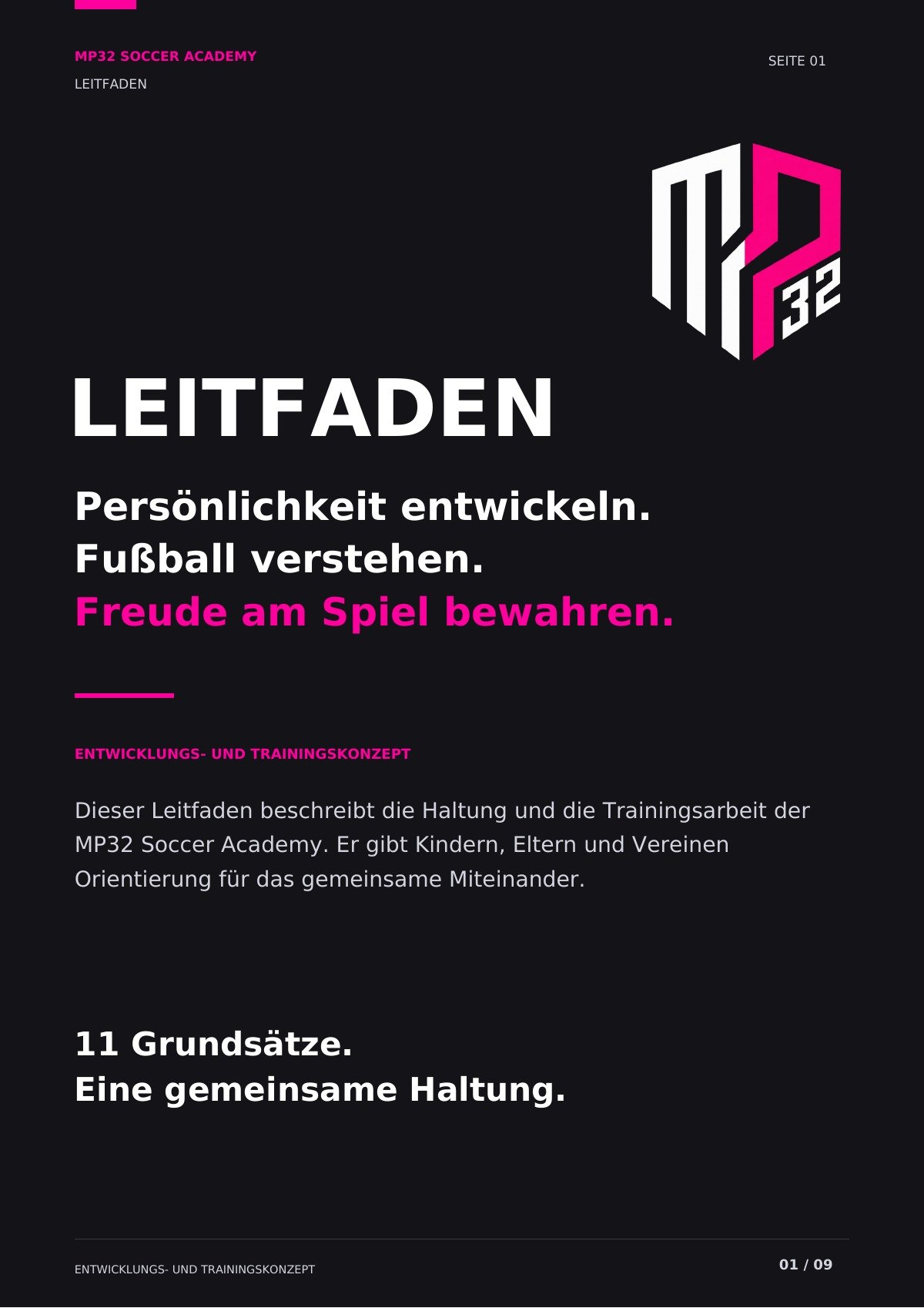 Seite 1 des Leitfadens der MP32 Soccer Academy